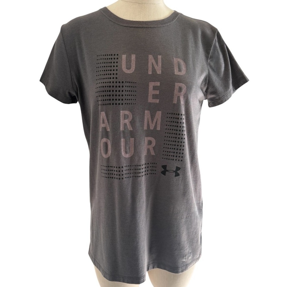 Under Armour Women's Gray Pink Graphic T-Shirt Size M Crew Neck Short Sleeve